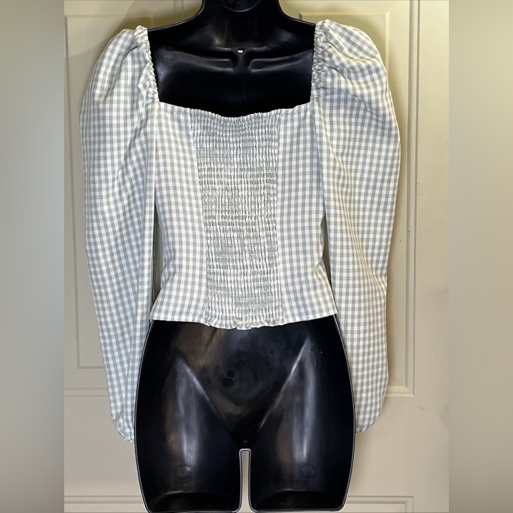 Gianni Bini Gingham Puff Sleeve Blouse - Picture 8 of 8